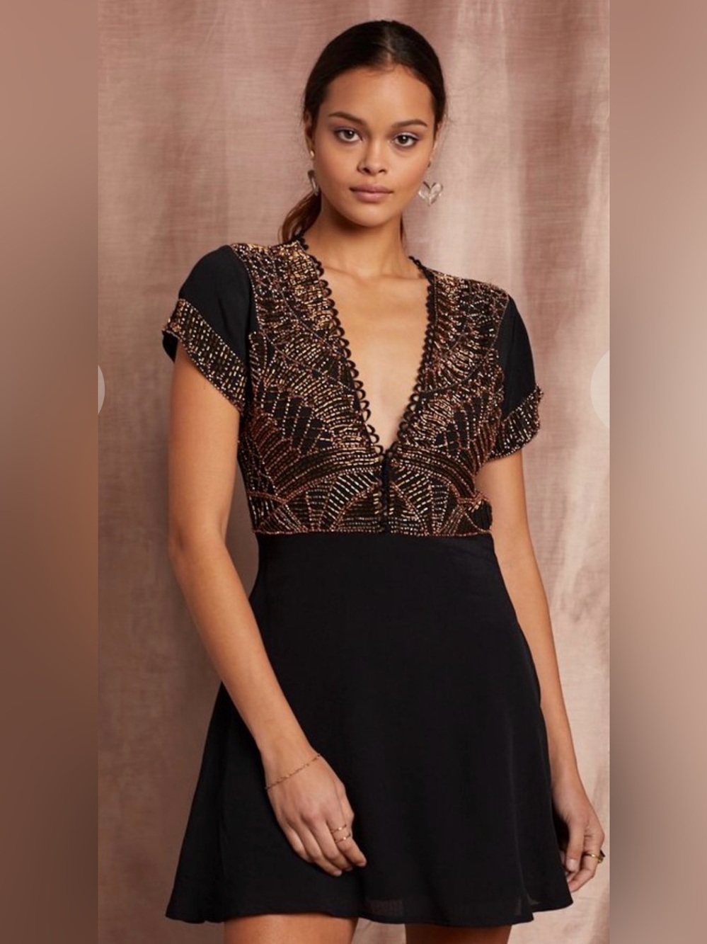 Cleobella Black Beaded Embellished Mini Dress Size S